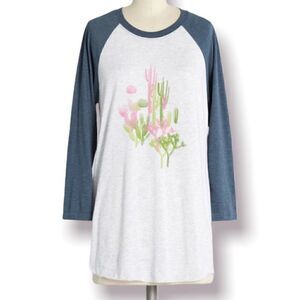 Modcloth Raglan Tee Dessert Cacti Print Grey Blue XS